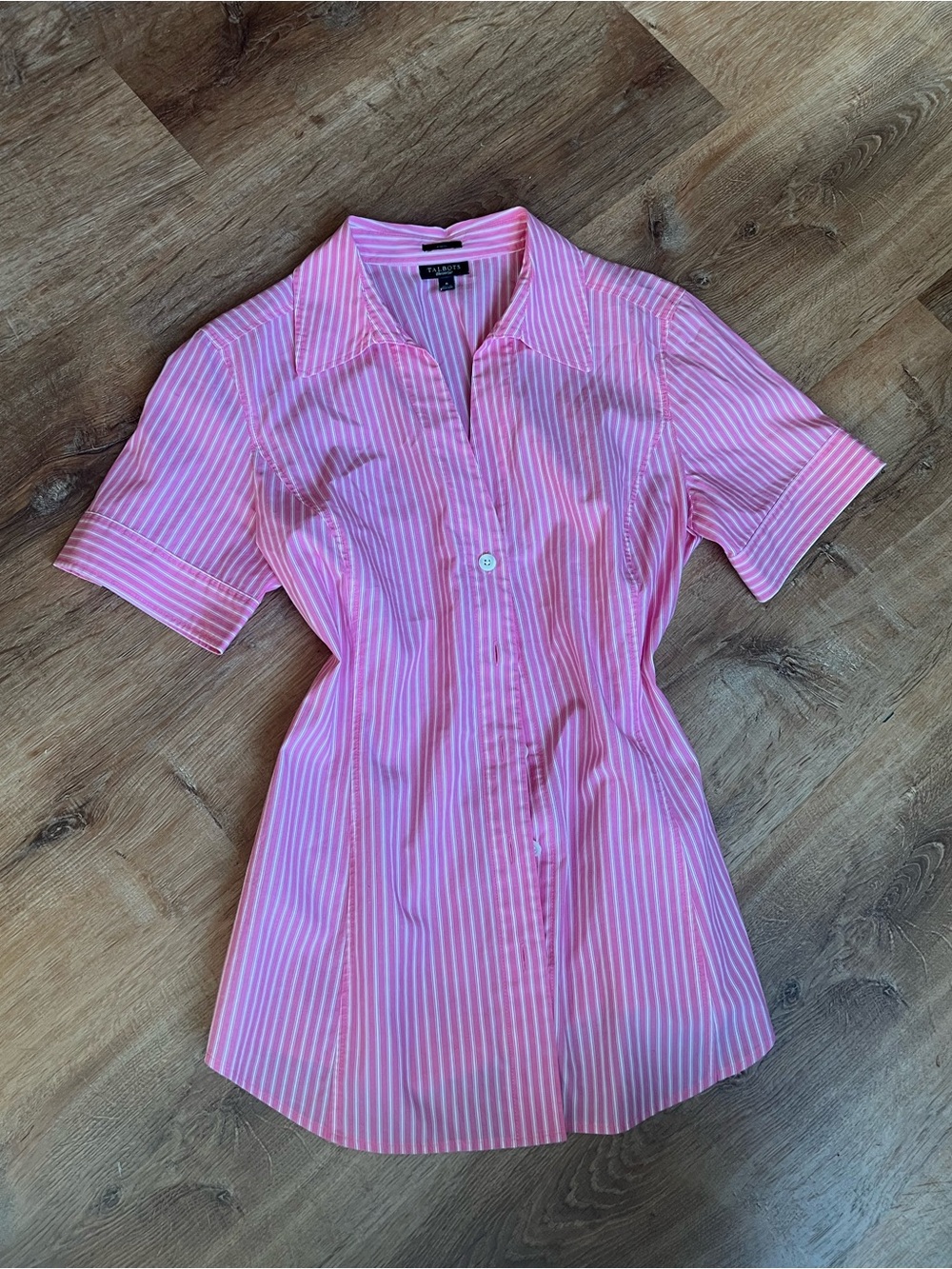 Talbots Pink and White Striped Short-Sleeve Button-Down Shirt